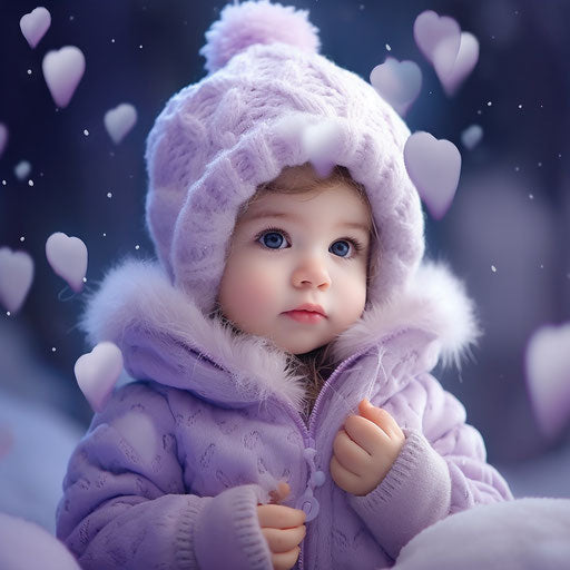 Small cute purple baby with hearts
