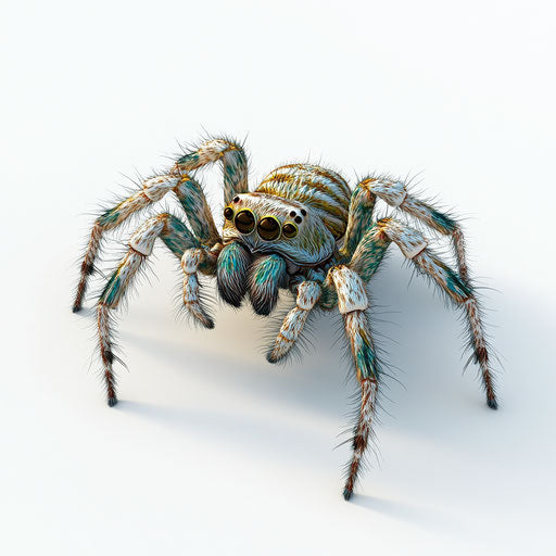 3D spider on white background, photo realistic style
