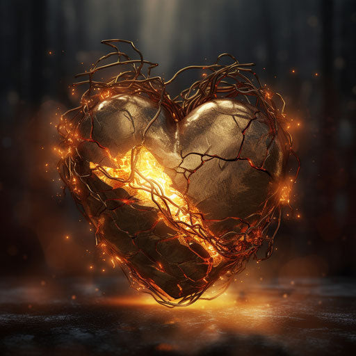 Metallic glowing heart on heart pictures background
