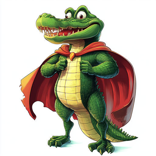 Humorous caricature of an alligator with human characteristics