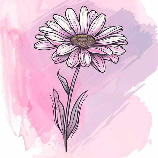 Elegant tattoo sketch of a daisy with long stems in a flat clipart style