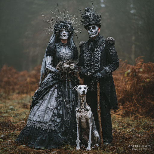 A couple in elaborate Corpse Bride themed cosplay