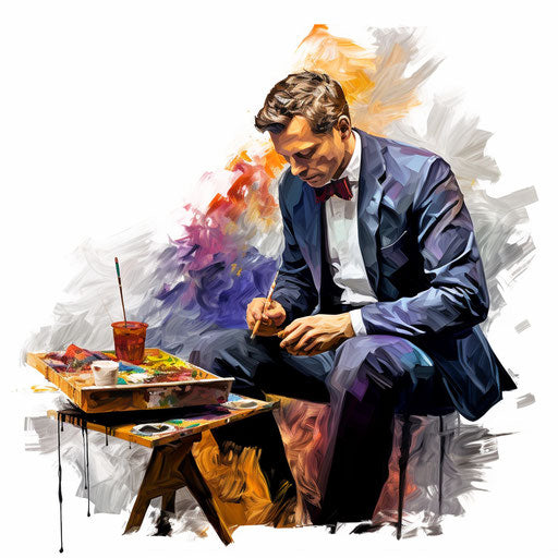 Business clip art in oil painting style on white background