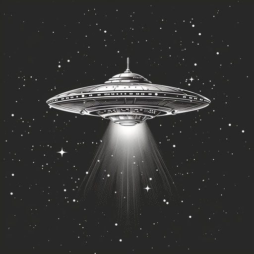 UFO clipart in photorealistic style on flat random background