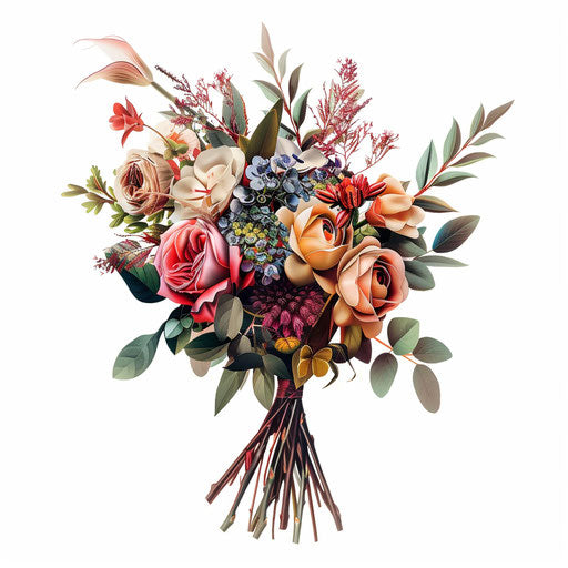 Photo realistic flower bouquet clipart on flat white background