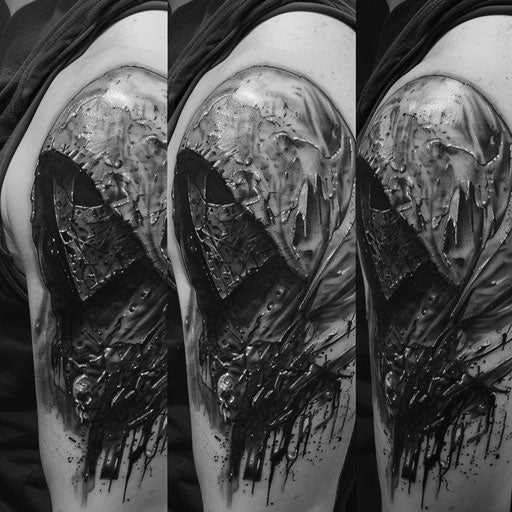 Gritty shoulder tattoos inspired by dark fantasy themes