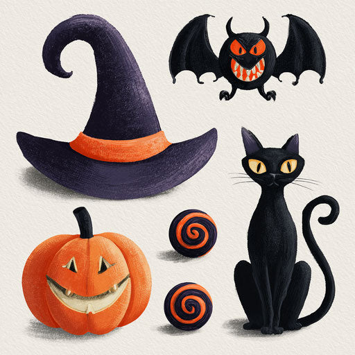 Playful Halloween Elements on a White Background