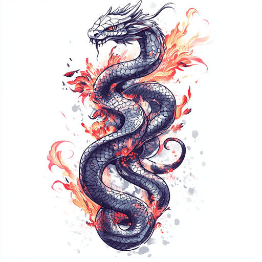 Dragon-like serpent back tattoo on white background