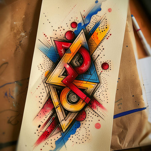 Sketch of retro pop art tattoo of a Valknut with bold, primary colors and halftone dots
