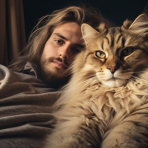 A siberian cat lying on a couch with the owner