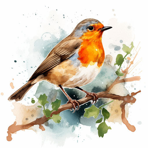 Robin artwork in the manner of Impressionistic Art, on a white backdrop