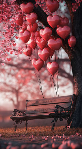 Valentine's Day scene with heart-shaped balloons