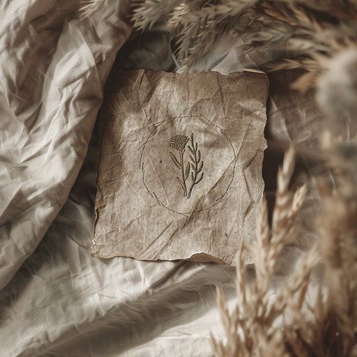 Organic logo for a clothing brand with a natural textured background, earthy hues