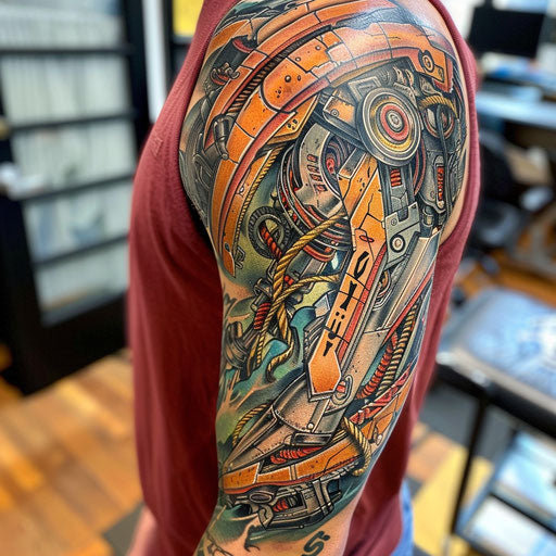 Biomechanical tattoo with heroic elements
