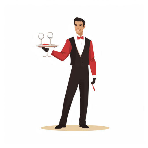 Waiter clipart in Minimalist style, on white background