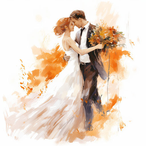 Wedding card illustration in the style of Oil painting, on white background