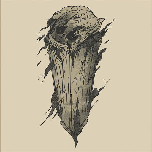 Ghostly coffin drawing with transparent effects