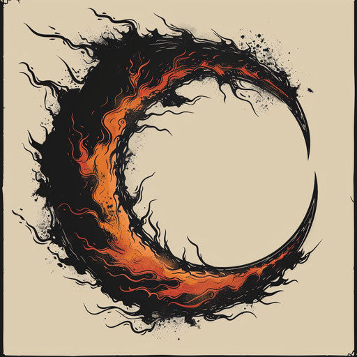 Solar eclipse half moon fiery orange black tattoo