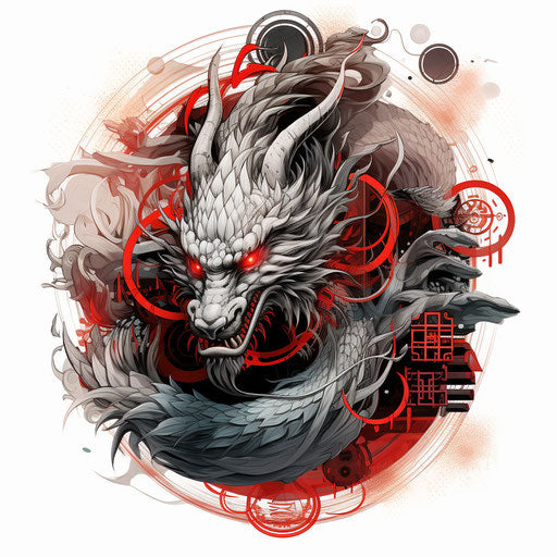 Black and red Chinese dragon drawing