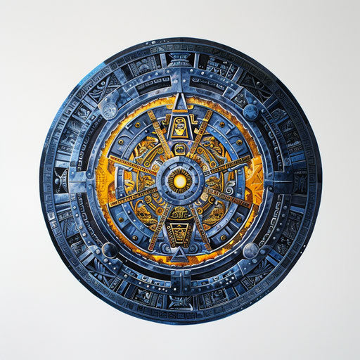 Vibrant Mayan calendar tattoo design on pure white background