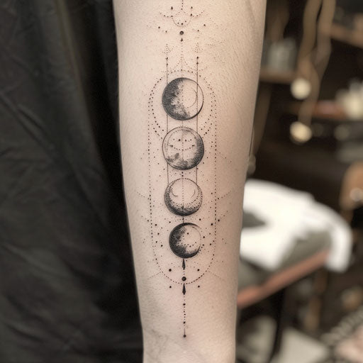 Minimalistic tattoo of moon phases with simple linework