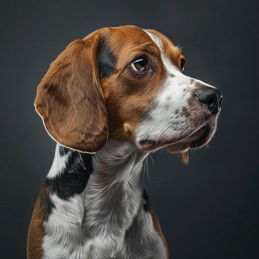 Realistic beagle clipart on flat slate grey background