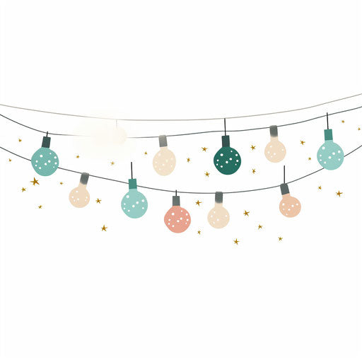 Christmas lights clipart in the style of Minimalist, on a white background