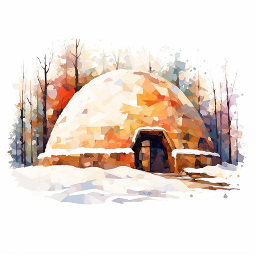 Impressionistic artwork of igloo on white background