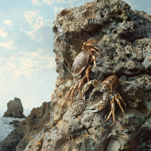 Hermit crab on a rocky coastal outcrop
