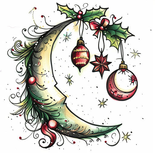 Festive half moon with holiday decorations