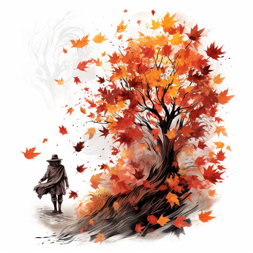 Autumn clipart in the style of Chiaroscuro Art, on a white background