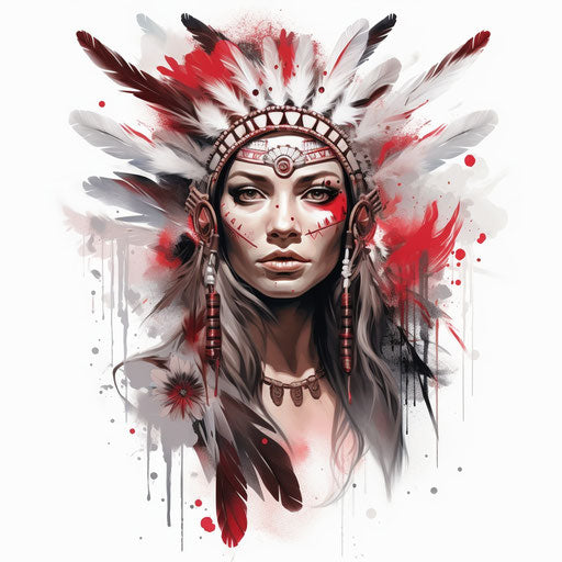 Indian tattoo design, dark white and red style