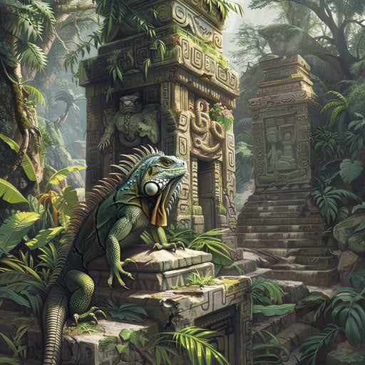 Discovery of a hidden temple by an iguana in the jungle