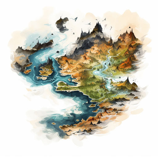 Map clipart in the style of Oil painting, on a white background