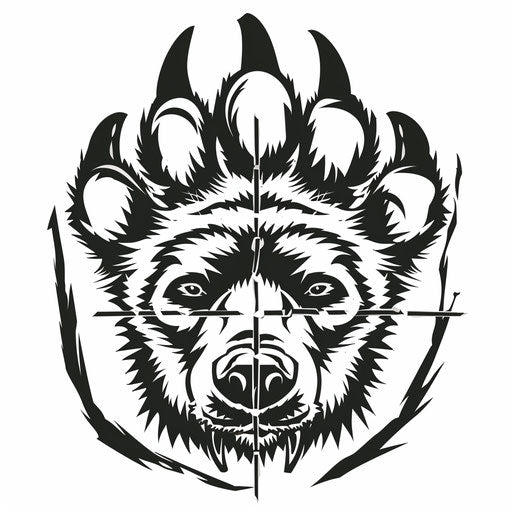 Bear paw print in crosshairs, bear hunting
