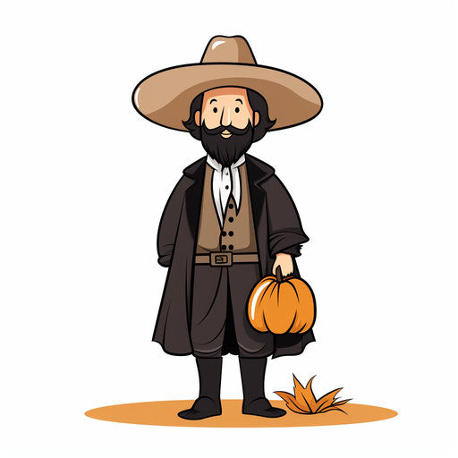 Minimalist style illustration of a pilgrim on white background