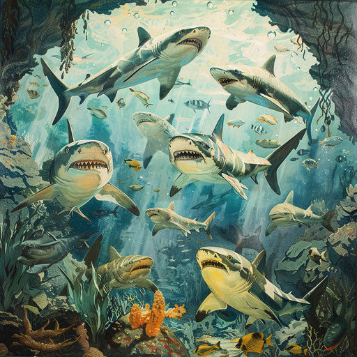 Playful young sharks in a marine nursery