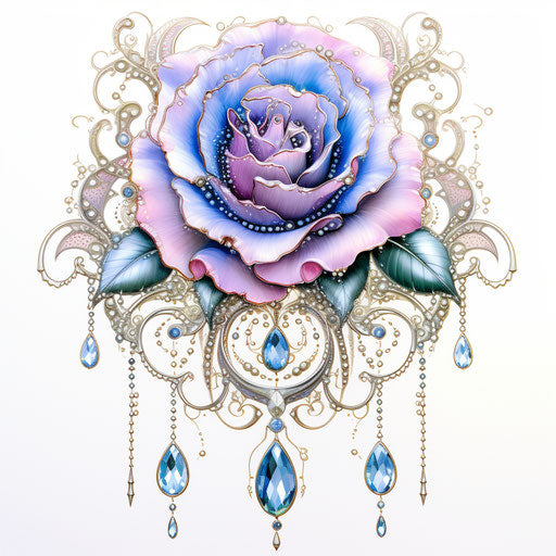 Blue rose with pearls - feminine sticker art