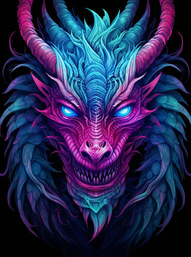 Blue and purple dragon in frenetic line style