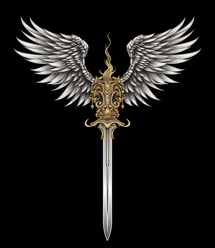 Sword with gilded wings in vector illustration