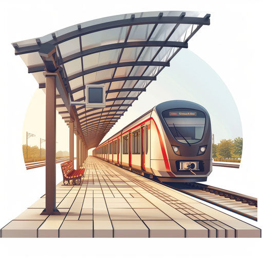 Realistic train station illustration on modern white background