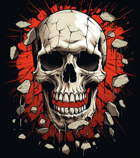 Cracked skulls breaking through wall, vector illustration