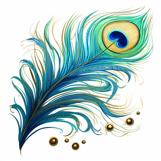 Peacock feather clipart in the style of Oil painting, on a white background