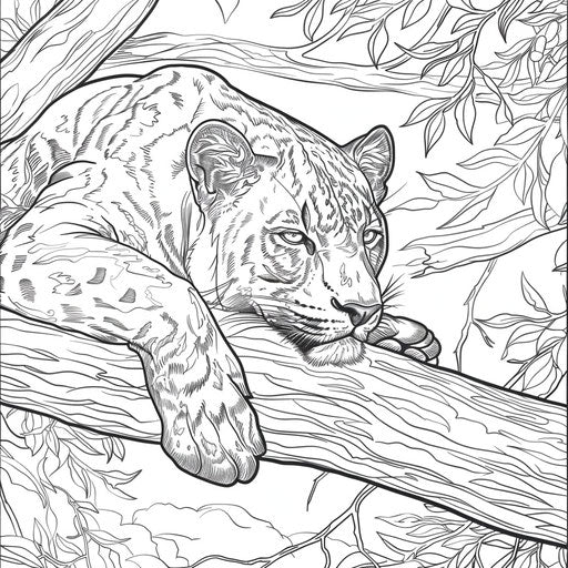 Black panther resting on a tree branch