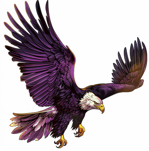 Eagle in black ink and brown with wings spread