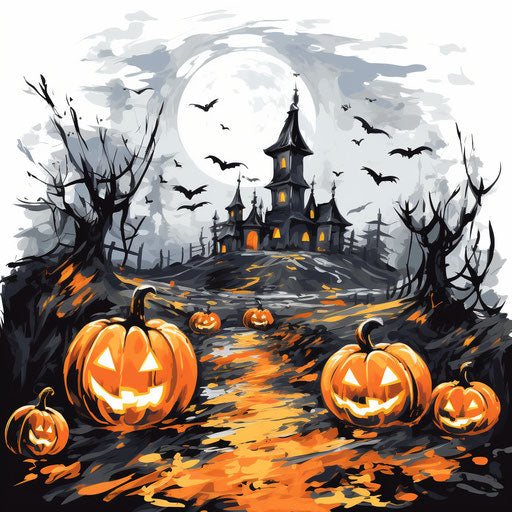 Impressionistic Halloween clip art on white background