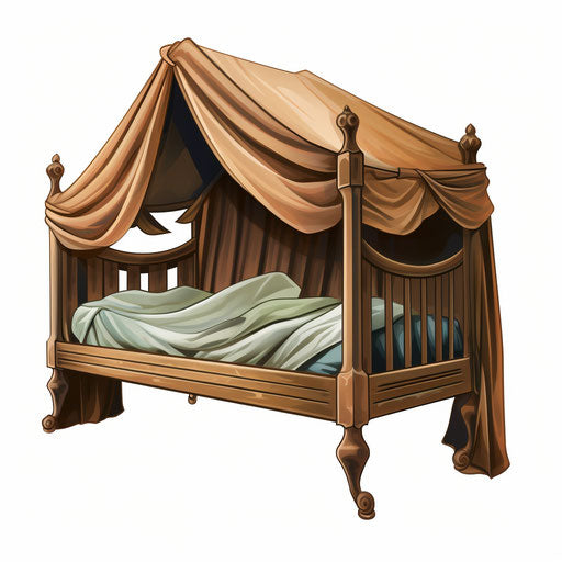 Cot clipart in the style of Chiaroscuro Art on white background