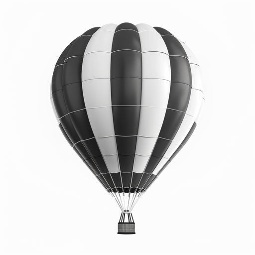 Realistic hot air balloon with flat random background, monochrome palette