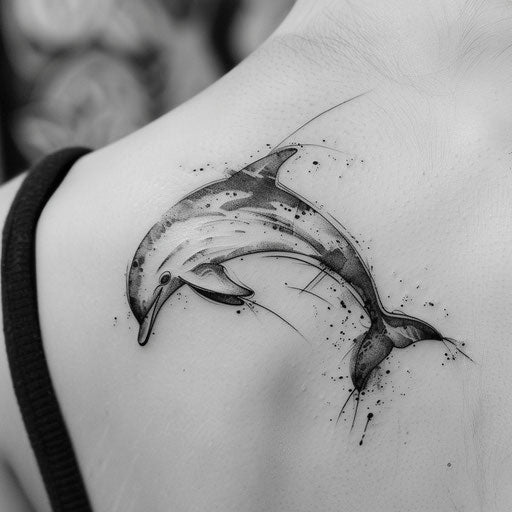 Dolphin tattoo with brush stroke effect
