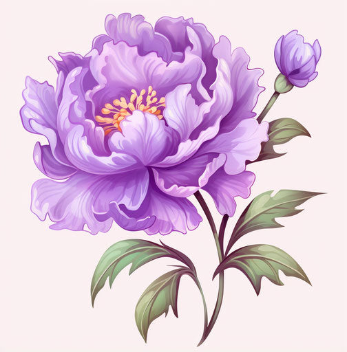 Peony flower on transparent background, light purple and emerald, tattoo, flower patterns